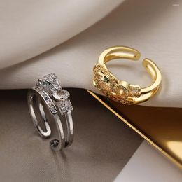 Cluster Rings Mafisar Trendy Luxury Hip-Hop Gold/Silver Color Zircon Animal Leopard Geometric Open Ring Women's Party Jewelry Wholesale