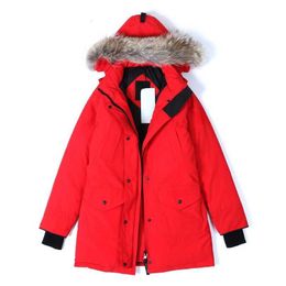 Womens Canadian Down Jacket Parkers Winter Mid-length Over-the-knee Hooded Thick Warm Gooses Coats Female 8wu4