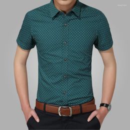 Men's Casual Shirts 2023 Men Brand Turn-down Collar Slim Fit Mens Chemise Homme Summer Beach Dot Shirt Short Sleeve Printed 5XL