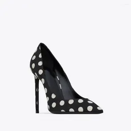 Dress Shoes Polka-Dot Printed Women Pumps With A Pointed Toe Covered Stiletto Heel Fashion High Heels Low-Cut Vamp 10.5 Cm / 4.1 Inches