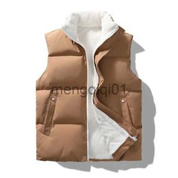 Men's Down Parkas New Winter Vests Men Fleece Warm Sleeveless Jacket Casual Mens Solid Waistcoat Thick Fashion Stand Collar Zipper Vest Outwear J231107