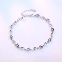 Link Bracelets Silver Plated Exquisite Rhinestone Jewellery Bracelet Retro Fashion Woman Purple Crystal Four Claw CZ