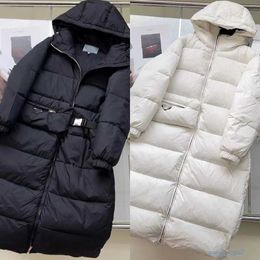 Men's Designer White Jackets Winter Warm Long Coats Casual Hooded Long-sleeved Brand Down Jacket Waist Belt Slim Fit Design Oq9q