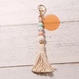 Keychains Fashion Silicone Beads Keychain For Women Girls Simple Tassel Acrylic Disk Pendant Key Chain Bead DZ0497