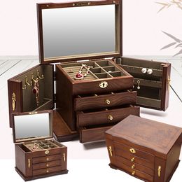 Jewelry Settings 4 Layer Luxury Large Wooden Box Storage Display Earring Ring Necklace Jewellery Gift Case Organizer Packaging Casket 230407