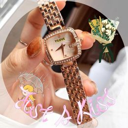High Quality Top Model Women Small Square Dial Watch Simple Skeleton Clock Woman Stainless Steel Band Diamonds Ring Quartz Movement Business Watches Cool Gifts