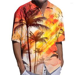 Men's Casual Shirts Stylish Men Oversized Shirt Coconut Tree Print Half Sleeve Tops Men's Clothing Hawaiian Travel Cardigan Blouses
