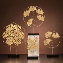 Decorative Objects Figurines Nordic home decoration gold decoration living room furniture pure iron leaf tabletop sculpture wedding decoration 230407