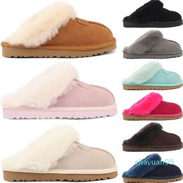 Men Women Winter Slippers Slides Sandals Designer Fur Sliders Slip-On Flip Flops Chestnut Black Pink Grey Keep Warm Thick Bottom Mens Slipper Slide Sandal Scuff