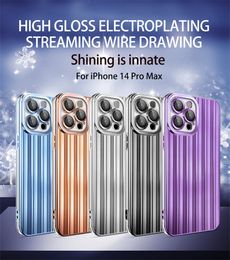 Electroplated Streamer Brushed Phone Case With Lens Film For Iphone 15 14 13 12 11 Pro Max Luxury Cover Shockproof Anti Drop Anti-Slip, Anti-Sweat And Anti-Fingerprint