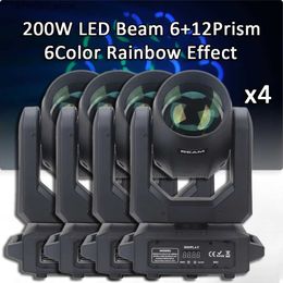 Moving Head Lights 4 Pçs / lote 200W LED Spot Beam Moving Head Light 6 + 12 Prismas Rotativos DMX512 Efeito de luz de palco para show ao vivo DJ Nightclub Party Q231107