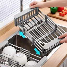 Hooks Kitchen Drain Rack Stainless Steel Sink 304 Dish Drying Insert Storage Organiser Fruit Vegetable Drainer Basket