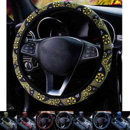 Steering Wheel Covers Bohemia Style Floral Print Car Cover Bohemian Flower Gear Shifter Head Hand Brake Interior DecorSteering