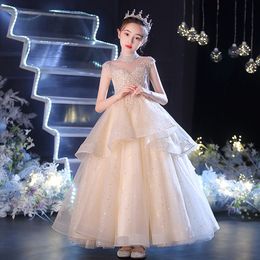 New Flower Girls Dresses Elegant Appliqued Beads First Communion Princess Sleeveless Pageant Dress Kids Costume Lace Bridesmaids Formal Gown 403