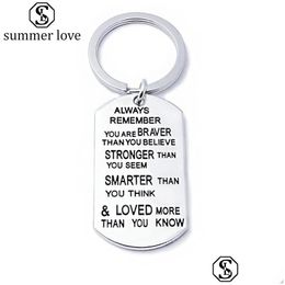 Charms Stainless Steel Key Chain Ring You Are Braver Stronger Smarter Than Think Pendant Keychain For Family Friend Lover Giftz D Dhec5