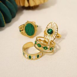 Cluster Rings WILD & FREE 18K Gold Plated Vintage Stainless Steel For Women Green Enamel Natural Stone Malachite Aesthetic Jewellery