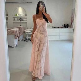 Casual Dresses Zoctuo Fishbone Sling Fragmented Flower Sheer Elegant Sexy Pink Beach Outfit For Girl Vacation Seaside Night Prom Dress