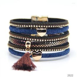 Link Bracelets Vintage Bohemia Multi-layer Love Heart Braid Leather Bracelet For Women Fashion Ethnic Female Hands Bangle Jewellery 2023