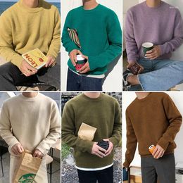 Men's Sweaters Korean Fashionable Autumn Wool Jackets Solid Colored Male Loose Clothing 2023 O-neck Knitted Pullovers C11