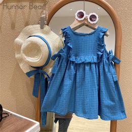 Girl s Dresses Humour Bear Toddler Kids Girls Ruffle Round Pullover Summer Sleeveless Plaid Printed Princess 2 7Years 230407