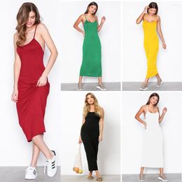 Casual Dresses 2023 Long Maxi Dress Solid Sleeveless Backless Loose Knee Sexy Strap White Women Summer Boho Sheer Cotton