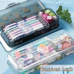 Transparent Double Layer Pencil Case Simple Multifunctional Stationery Box Office School Large Capacity Portable Storage