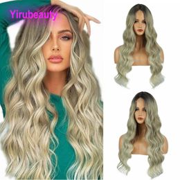 Ombre Colour Lace Wig Synthetic Hair Ombre Blonde 26inch High Temparature Fibre Natural Wavy