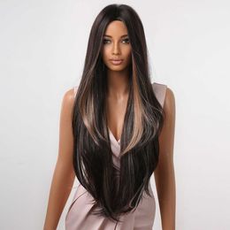 yielding Wind wig highlights brown split natural long curly hair with fibrous wigs