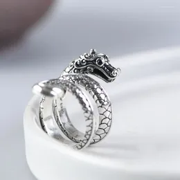 Cluster Rings 925 Sterling Silver Dragon Texture Retro For Women Girls Party Gift Animals Adjustable Punk Jewelry Drop