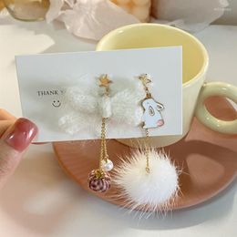 Backs Earrings Japanese Cartoon White Clip On No Piercing Simple Pom Ball Bowknot Without Pirced Ear Clips