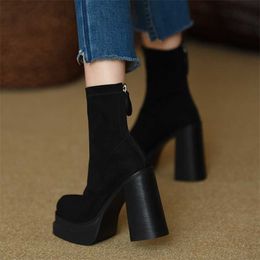 Womens Mid Calf Boots Platform Woman Designer Winter Punk Style Ankle Female Black Social Shoes Stripper Heels 230922