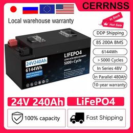 LiFePO4 24V 200AH Battery Pack 240AH Lithium Iron Phosphate Solar Batteries Grand A Cells Built-in 200A BMS For RV Boat NO TAX