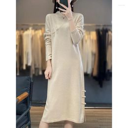 Women's Sweaters 23 China Sytle Woman's Long Dress Sleeve Stand-Up Collar Female Pullover Skirt Woolen Knitted Jumper Dm