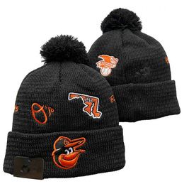 Men Knitted Cuffed Pom BALTIMOREs Beanies ORIOLES Hats Sport Knit Hat Striped Sideline Wool Warm BasEball Beanies Cap For Women a1
