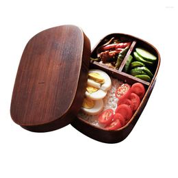 Dinnerware Sets Portable Wood Lunch Box With Compartments Container Rectangle Japanese Fruit Sushi Bento Kitchen Accessories