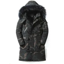 Men's Down Parkas 2023 Winter New Long Mens Down Jackets Mens Casual Slim Fur Collar Thicken Warm Hooded Down Coat Outdoor Camo Print Parkas Coats J231107