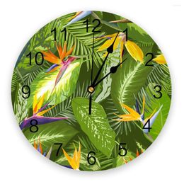 Wall Clocks Hawaii Tropical Palm Leaves Clock For Home Decoration Living Room Quartz Needle Hanging Watch Modern Kitchen