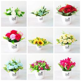 Decorative Flowers Artificial Potted Simulation Fake Flower Yellow Red Blue Pink Purple Plants Home Garden Table Decoration Room Ornaments