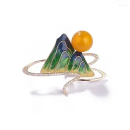 Brooches Enamel Vast Rivers And Mountains Fan Tassel For Women Men Beautiful Chinese Style Pin Vinatge Jewellery