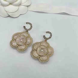 Luxury quality charm drop earring with diamond and flower design in 18k gold plated have stamp box PS4825A