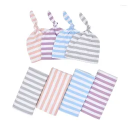 Blankets Born Fashion Baby Swaddle Blanket Knotted Tire Cap Infant Boys Girls Cotton Striped Wrap Towel Soft Sleepsack