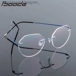 Sunglasses Frames Iboode Ultralight Eyeglasses Frames Memory Titanium Rimless Reading Glasses Men Women Presbyopic Eyeglasses Brand Design 2020L231107