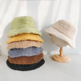 Wide Brim Hats Women Wool Hat Lamb Hair Beige Winter Warm Female Cap Faux Fur Bucket For Outdoor Sunscreen Sun Fisherman's