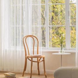 Curtain Window Chiffon Tulle Sheer Voile Drapes White Balcony Transparent For Living Room Bedroom70WX240H(CM)Beige Lace