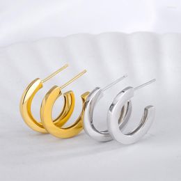 Hoop Earrings Genuine Real Jewels E1168 Sterling Silver S925 Smooth Face C Type Female Personality Light Ins Cold Wind Earstuds