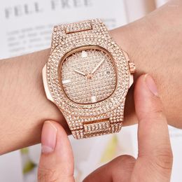 Wristwatches 2023 Men Iced Out Watches Luxury Date Quartz Wrist With Micropave CZ Watch For Women Hip Hop Jewelry Reloj Hombre
