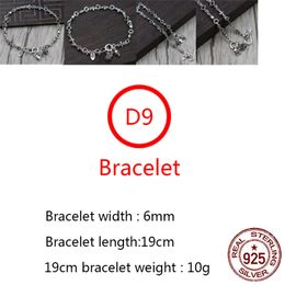D9 S925 Sterling Silver Bracelet Hip Hop Street Fashion Couple Jewelry Personalized Punk Style Solid Cross Flower Letter Lover Gift