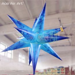 LED Inflatable Star Balloon with Multicolor arteriors lighting for Stage and Performance Decoration - Silver and Blue Painted