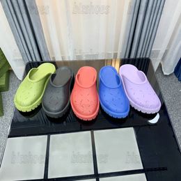 Italy Designer Cutout Logo Slipper Men's Elea Rubber Double G Perforated Mules Round toe Slip on Summer outdoor Shoes Lug sole