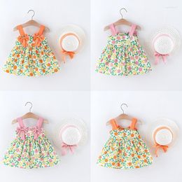 Girl Dresses Bobora Summer Dress Korean Style Childlike Backless Bow Design Comes With A Hat Baby Girls Child